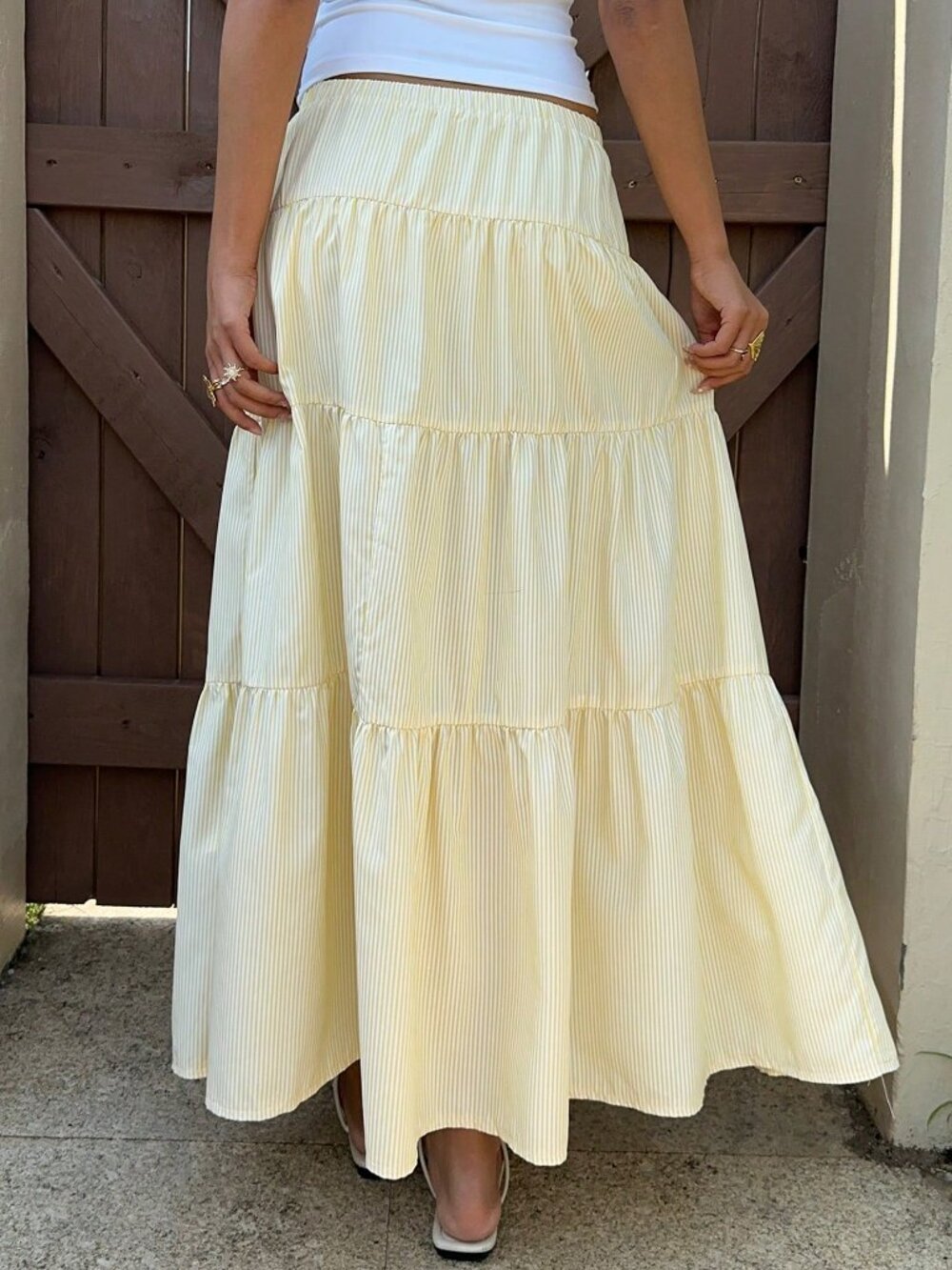 Yellow Casual Women's Butter Striped Long Skirt - Picture 2 of 5